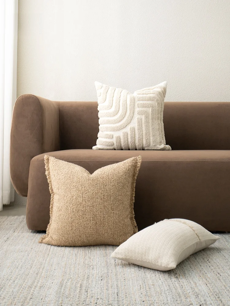 Textured Embroidered Sofa Pillow Vintage Sle Home Decorative Cuion Cover Polyester Fiber Waable Square Pillowcase