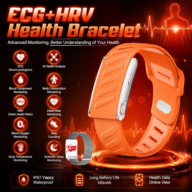 KR96 Pro Screenless Smart Bracelets ECG+HRV Body Composition Al Health Analysis 3ATM Waterproof 100+ Sports Mode Health Bracelet
