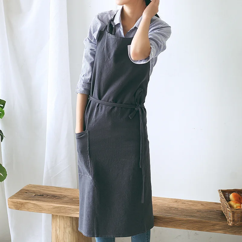 Japanese Style Cotton Linen Apron for Baking and Cooking, Simple and Minimalist Design