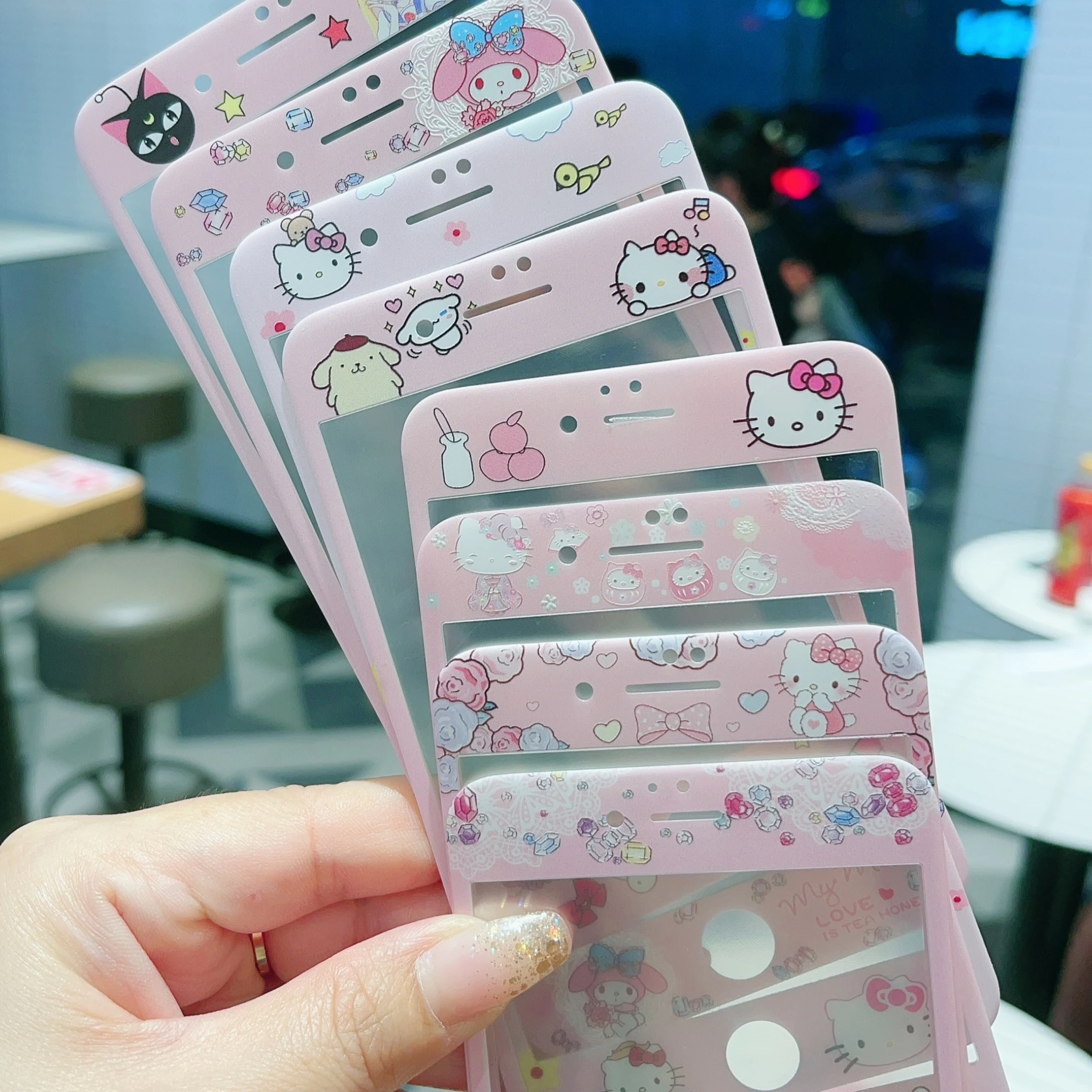 Sanrio-Hello Kitty Melody كرتون زجاج مقسى لـ iPhone ، واقي شاشة بتغطية كاملة ، غشاء زجاجي ، نجوم توأم ، 7 ، 8 ، 6S Plus