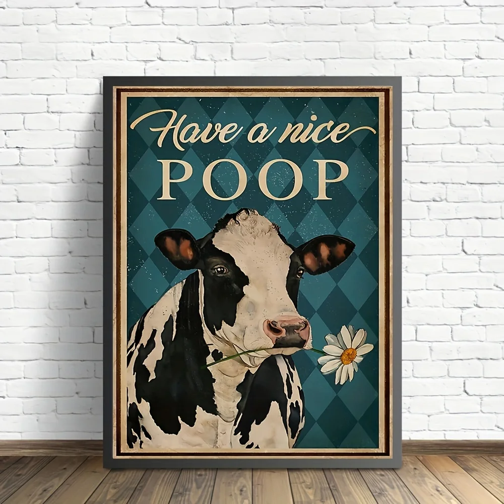 1pc Canvas Animal Abstract Painting Have A Nice Poop Cow Wall Art Poster Biting The Daisies Modular Funny Pictures  Home Decor