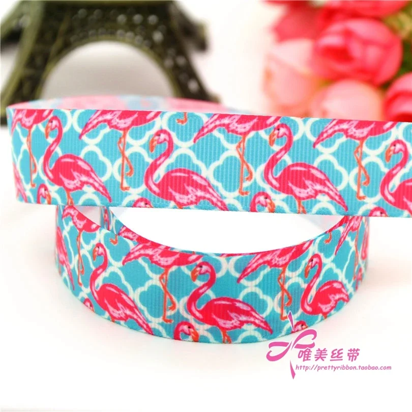 DHK 7/8 ''5 ياردة فلامنغو مطبوعة Grosgrain الشريط ملحق قوس الشعر أغطية الرأس الديكور بالجملة OEM لتقوم بها بنفسك C1507