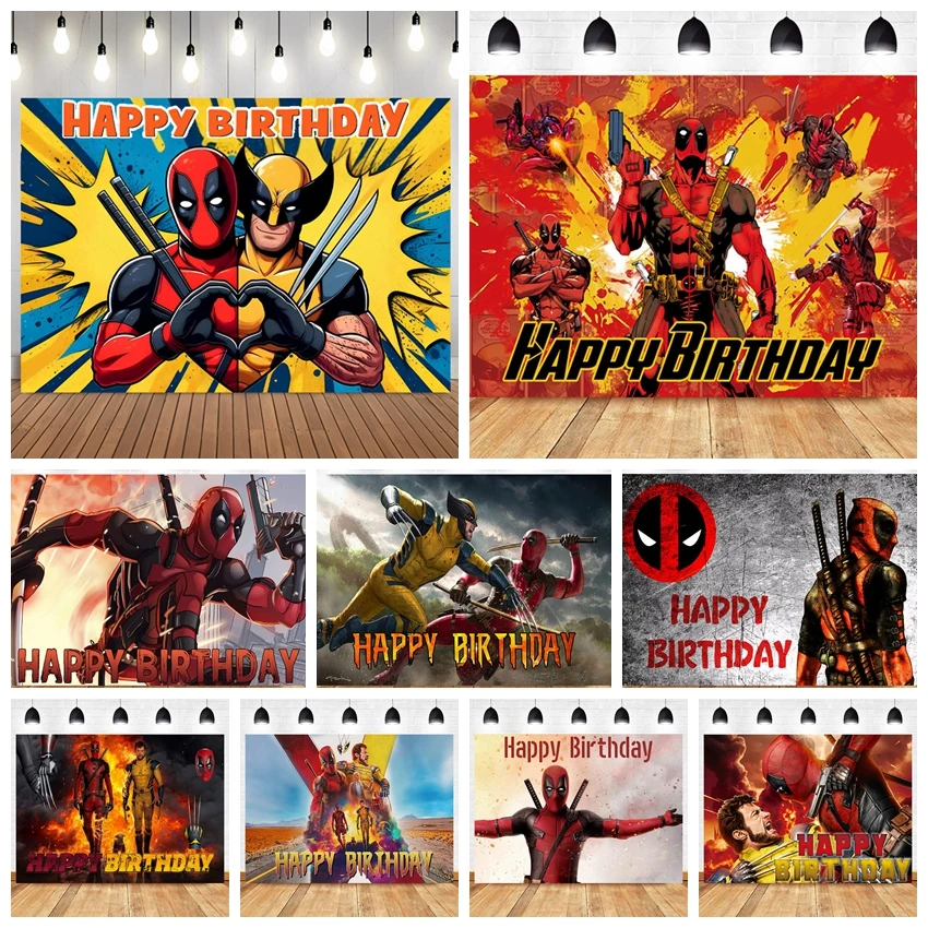 

Deadpool and Wolverine Boys Birthday Party Decoration Photo Backdrops Kids Birthday Party Children Portrait Superhero Background