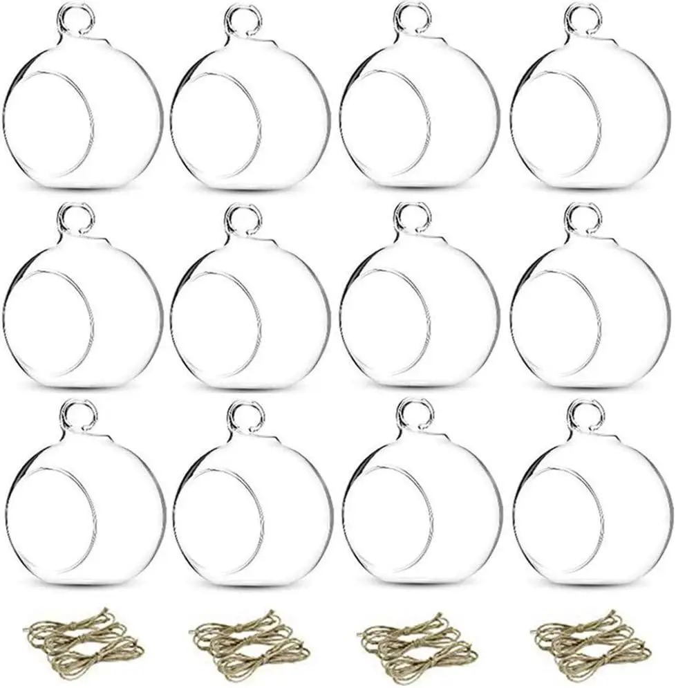 

12 Pcs Hanging Glass Tealight Holders, Globe Plant Terrariums for Indoor Outdoor Decor, DIY Gift Set