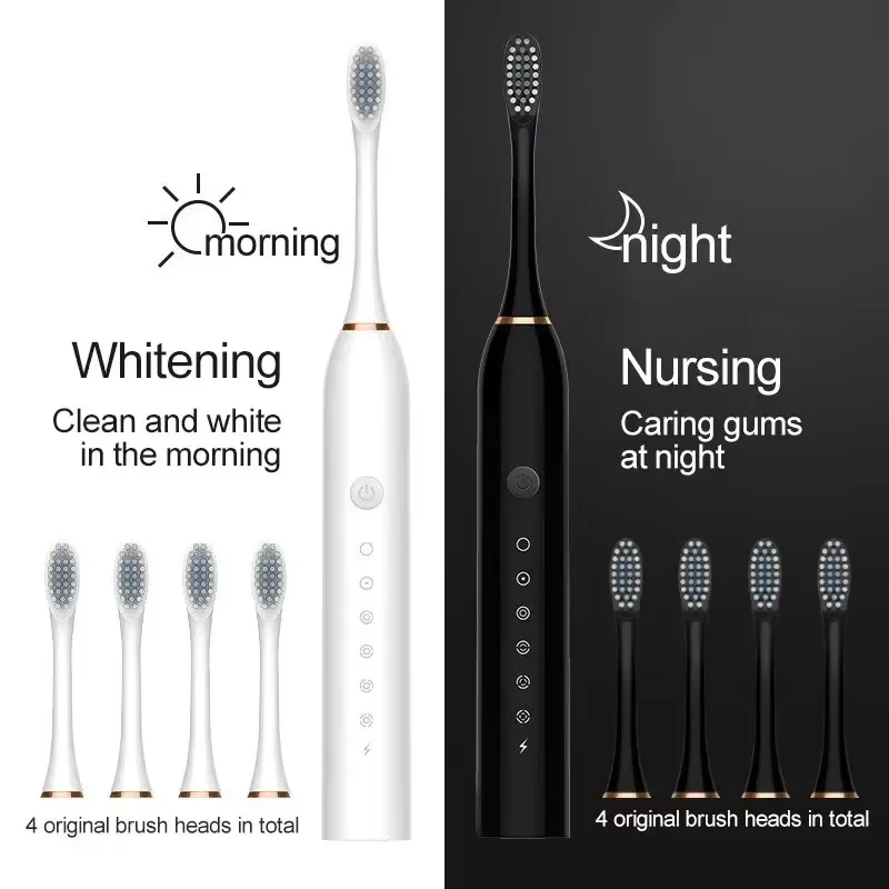 Electric Ultrasonic Toothbrush Six Speed Mode Home Soft Hair USB Charging Waterproof Adult Tooth Cleaner Automatic Couple Set