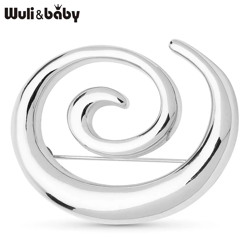 Wuli&baby Stainless Steel Snail-line Geometric Brooches For Women Unisex 2-color Minimalism Style Brooch Pins Gifts