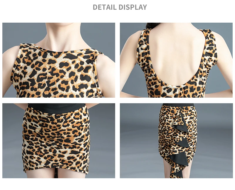 Traje de baile de leopardo para niña, vestido latino, vestidos de baile para niños, ropa de escenario para niñas, traje de baile Cha Rumba Tango Salsa