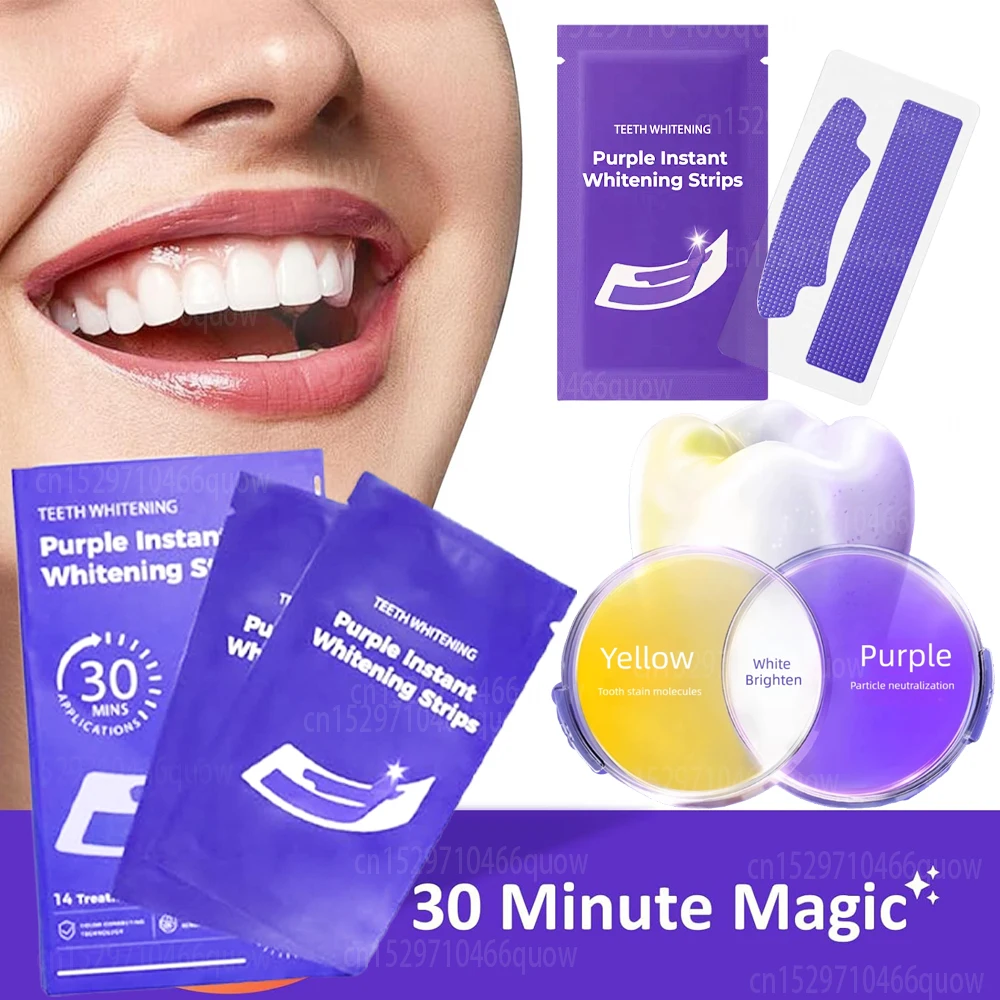 

14/28/42Pairs V34 Purple Teeth Whitening Strips Fresh Breath Remove Stains Tooth Brightening Stickers Protable Teeth Whiter