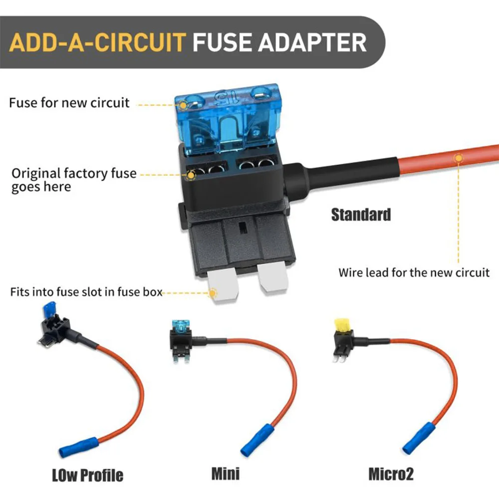 12er-Pack 12V Add-a-Circuit Sicherungsadapter für Standard-, Mini-, Micro2- und Low-Profile-Sicherungen, 4 Typen ATO ATC ATM APM Sicherungshalter – Detail 5