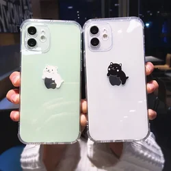 Funny Cute Cartoon Cat Clear Phone Case For iPhone 14 16 13 12 11 15 Pro Max Plus 13Mini XR SE3 Transparante Animal Soft Covers