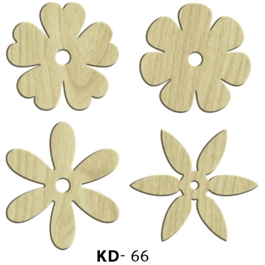 KD66 Flower Motif 4lü Wood Package Ornament, Hobby Wood Painting Ornament