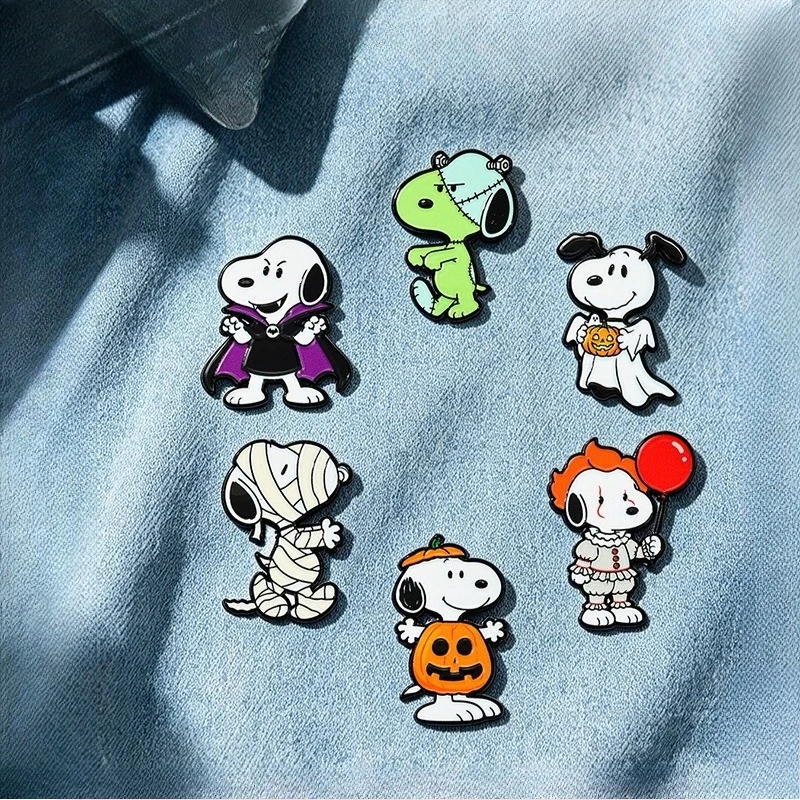 6Pcs/Set  Halloween Enamel Pins, Cute Cartoon Dog Brooches, Kawaii Lapel Pins for Backpacks Hats, Halloween Gifts for Fans