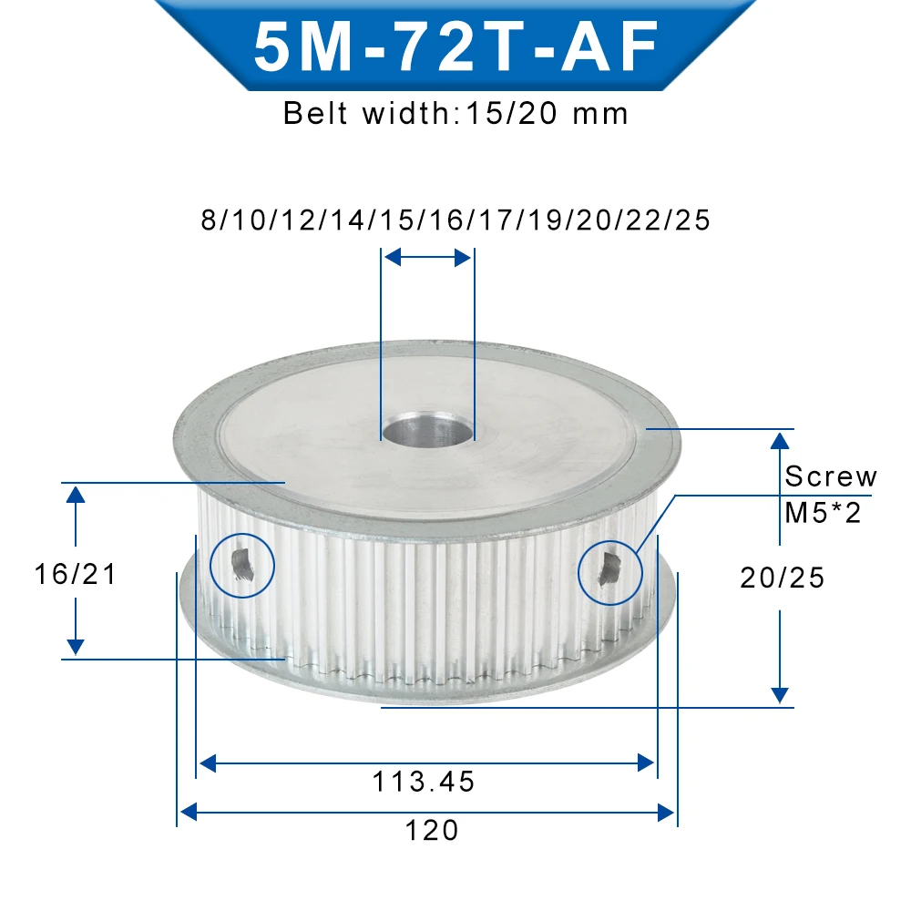 72T タイミングプーリー 5 メートル円弧歯 AF 形状ベルトプーリー 5 メートルゴムベルトボアサイズ 8/10/12/14/15/16/17/19/20/22/25 ミリメートル