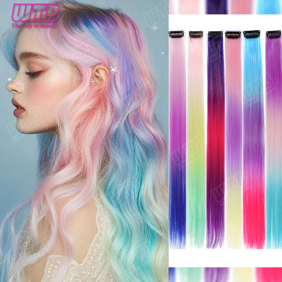 WTB Colored Synthetic Hair Extensions, BB Clip Style Gradient Color Hair Extensions Suitable for Women's Daily Wear and Holidays
