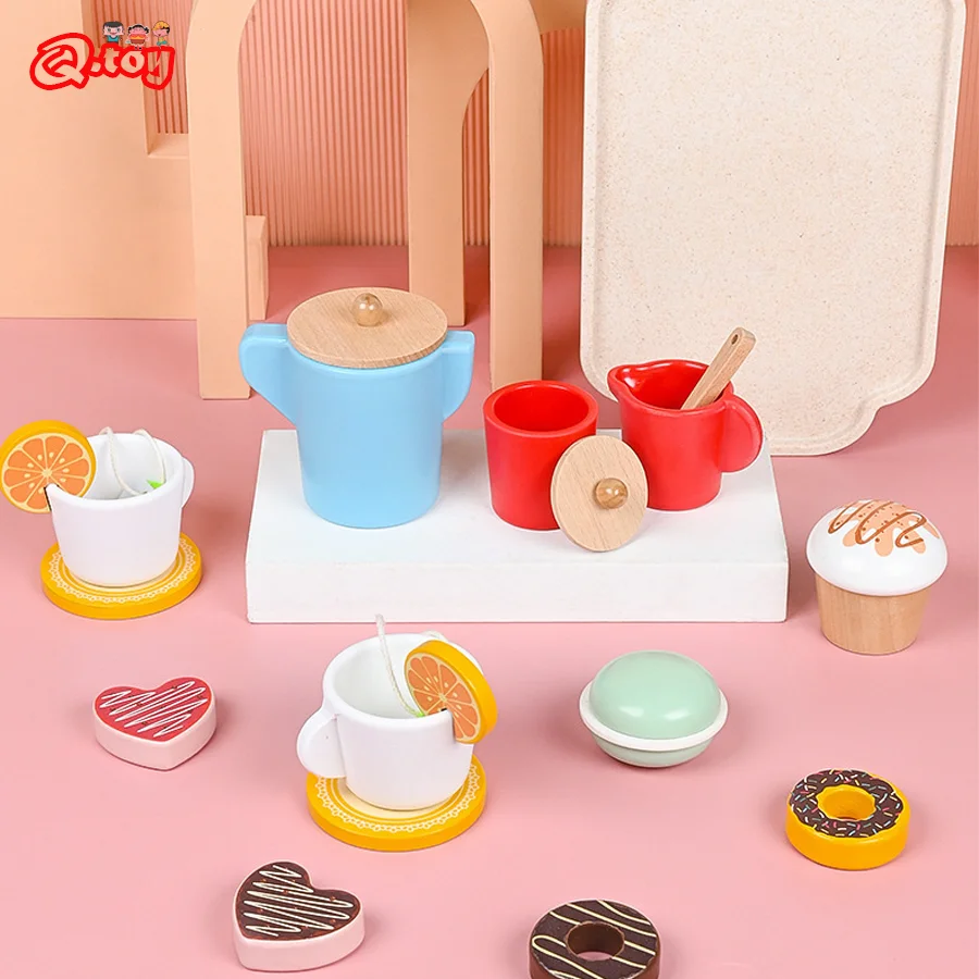 Wooden Afternoon Tea Set Toy Pretend Play Kids Kitchen Food Toys Imitation Game Early Educational Toys for Children\'s Day Gift