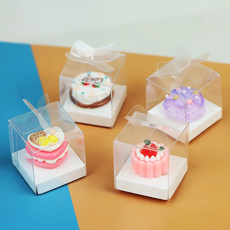 2 pz/set casa delle bambole mini scatola di torta trasparente simulazione in miniatura scatola di imballaggio per dessert accessori per casa delle bambole finta gioca giocattolo