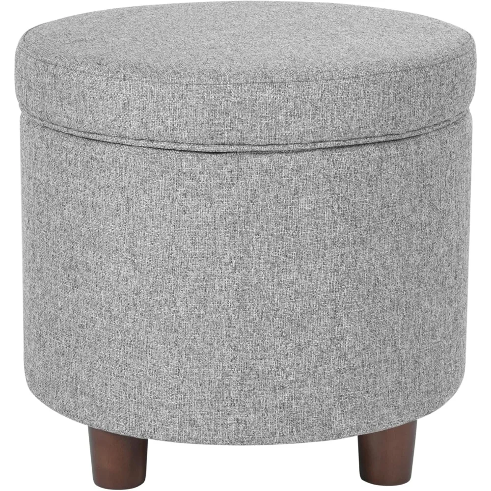 

Home Decor | Upholstered Round Storage Ottoman | Ottoman with Storage for Living Room & Bedroom, Light Gray Tweed Large