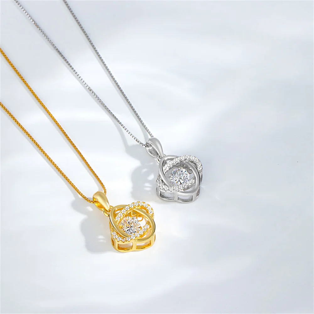 

S925 Silver Necklace - Dangle Flower Beating Heart, Fortune, Women's Valentine's Pendant