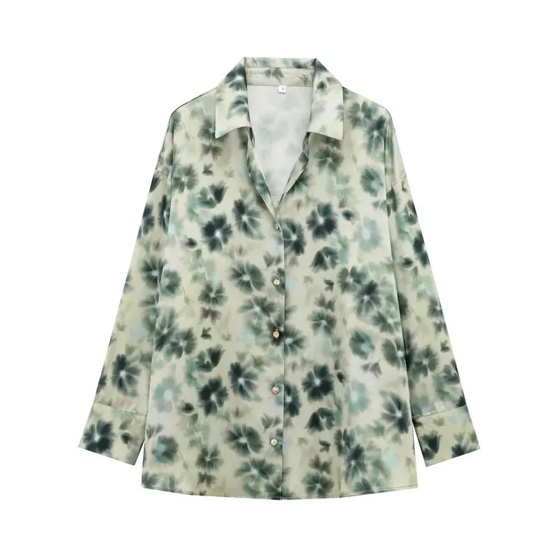 

Spring 2025 Women's Loose Long Sve Silk Satin Feel irt Versatile Ele Sle European Faion Thin Material Deformable