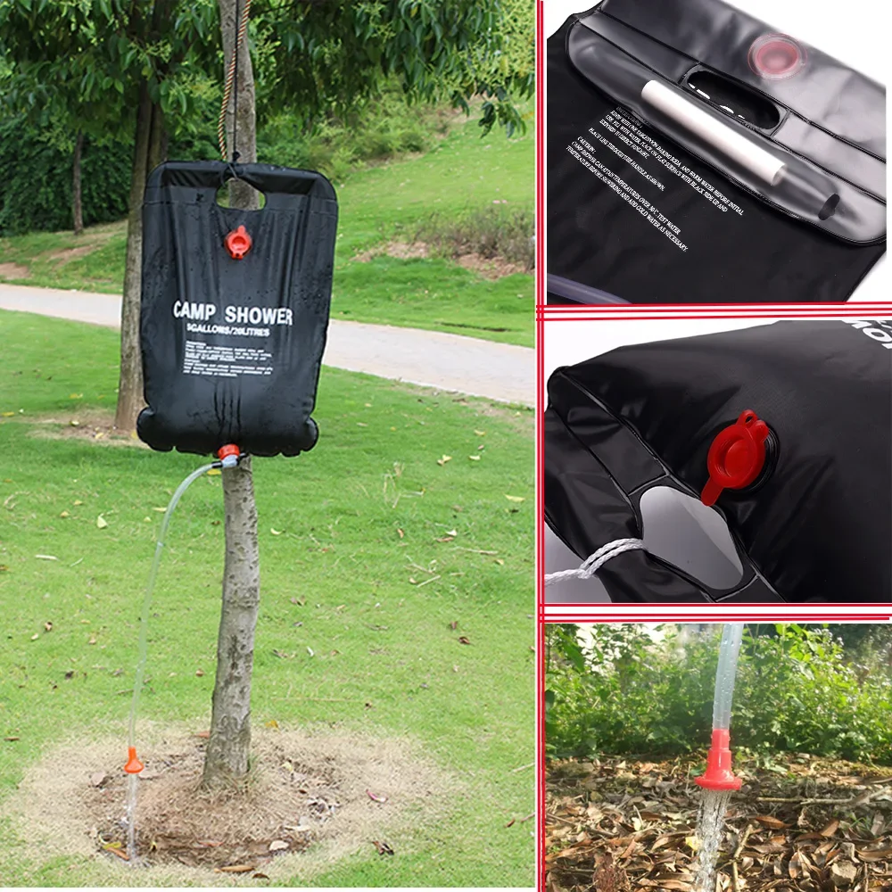 Bolsa de ducha portátil para acampada, bolsa de agua con calefacción Solar para viajes al aire libre, senderismo, 20L