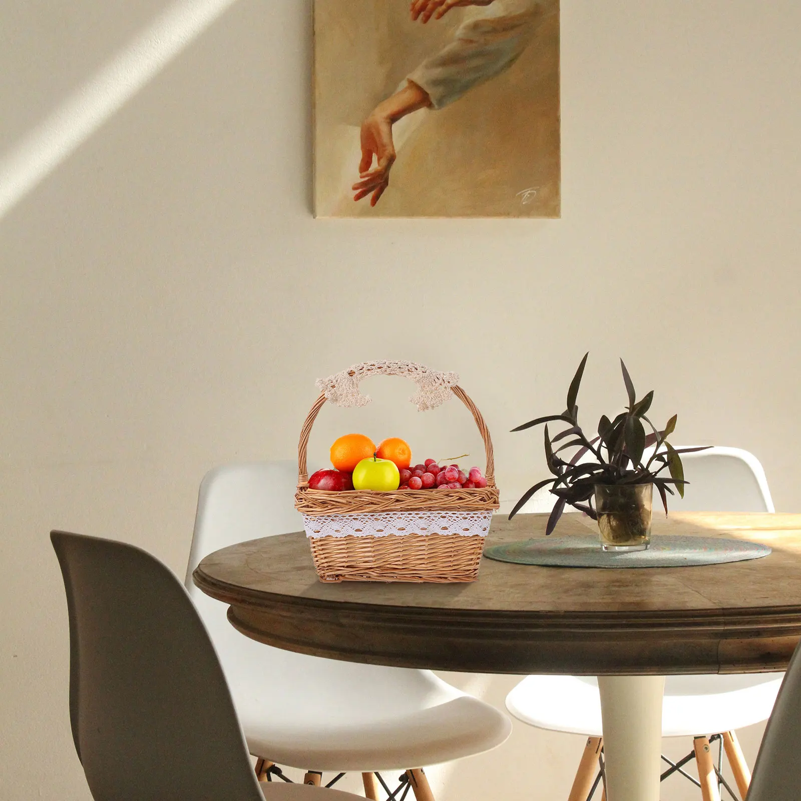 

Bamboo Shopping Basket Small Rattan Portable Flower Woven Storage Handheld with Handles Wicker