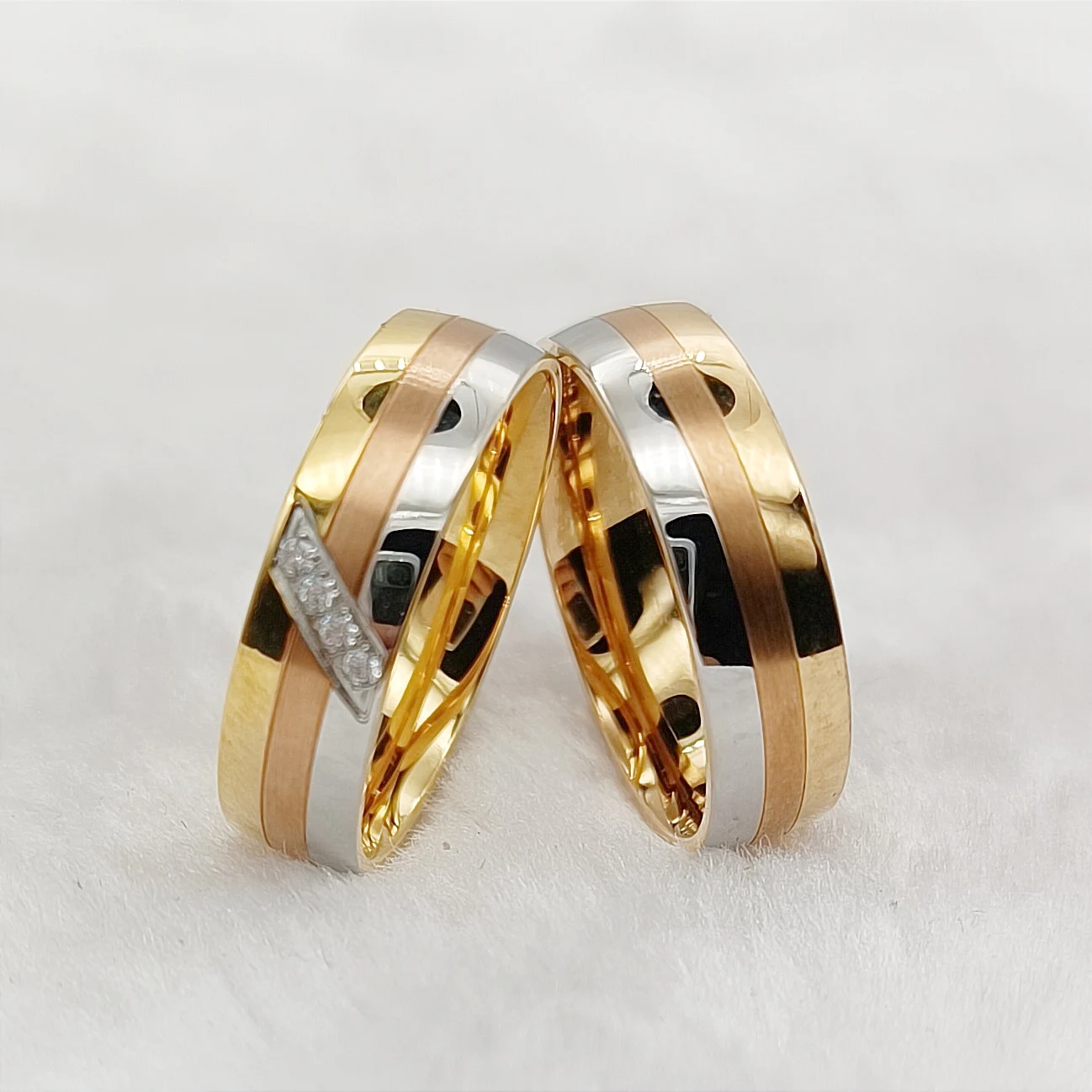 Marriage Rings For Couples 2pcs Bridal Wedding Engagement Band Tricolor 24k Gold Plated Stainless Steel Ring Jewelry