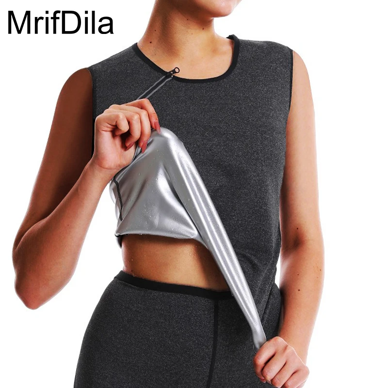 

MrifDila Collar Zipper Sauna Sweating Shirt Women's Sleeveless Suit Weight Loss Compression Shirt Sauna Fitness Tops Body Shaper