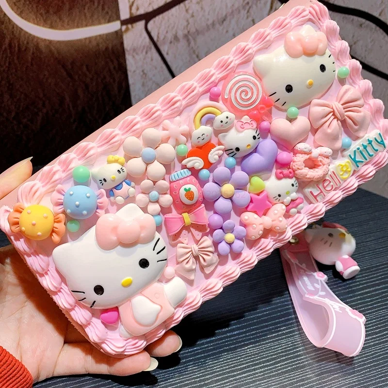 Kawaii Hello Kitty Vol Diamanten Portemonnee Sanrio Cartoon Kt Kat Persoonlijkheid Geld Map Tas Mooie Heldere Meisje Pu Handtas Gift