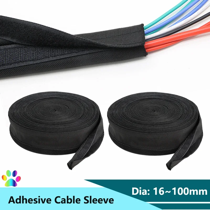 

1/3/5/10m High Temperature Resistant Cable Protection Sleeve Adhesive Grommet 16mm-100mm Nylon Braided Cable Harness Sheath Wrap