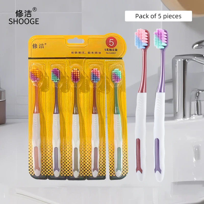 5 Pack Detachable Adult Toothbrushes Wide Heads Multiple Colors Soft Bristles Ergonomic Grip Portable for Gum Care