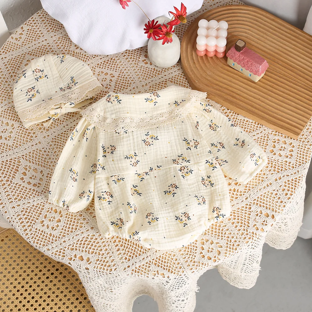 MILANCEL 2024 Autumn New Baby Bodysuit Floral Girls One Piece Lace Collar Baby Clothes Long Sleeve  Outfit