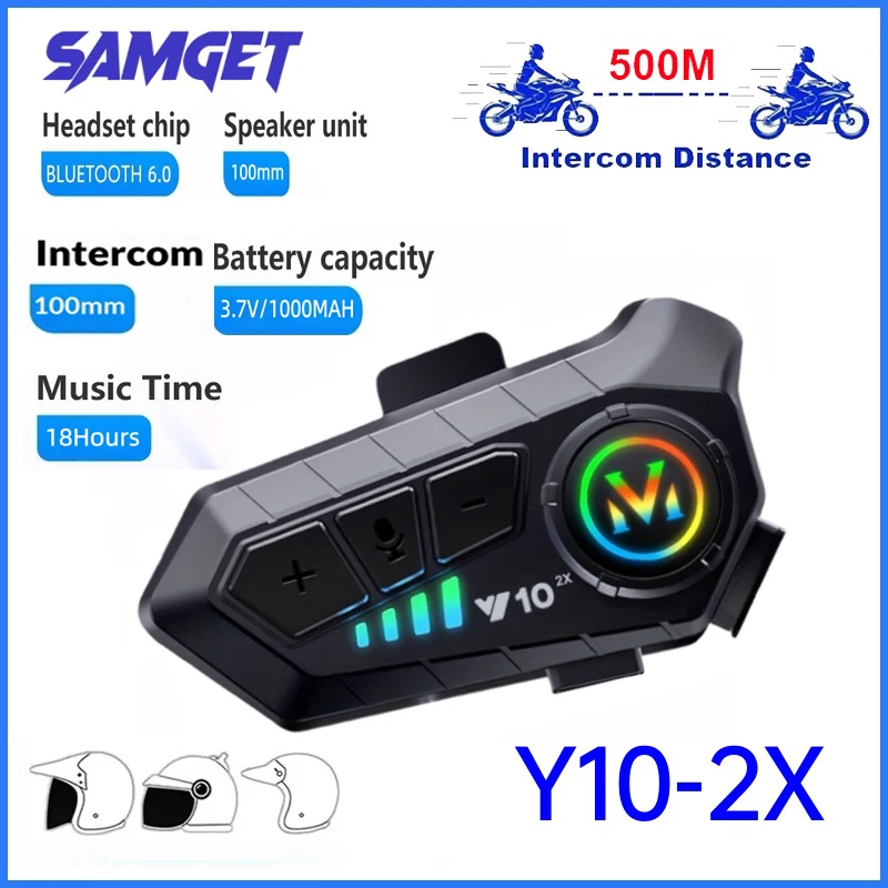 

Y10-2X Motorcycle Helmet Bluetooth Headset 1000Mah Super Long Standby Wireless Hands-free Waterproof Motorbike Earphone