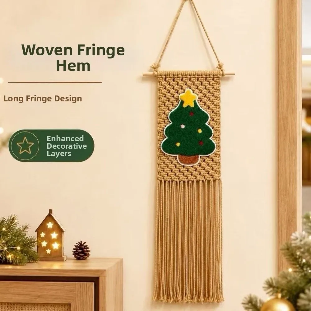 25x60cm Christmas Tree Wall Hanging Tassel Fringe Woven Texture Holiday Wall Decoration Bohemian Style Tree Applique