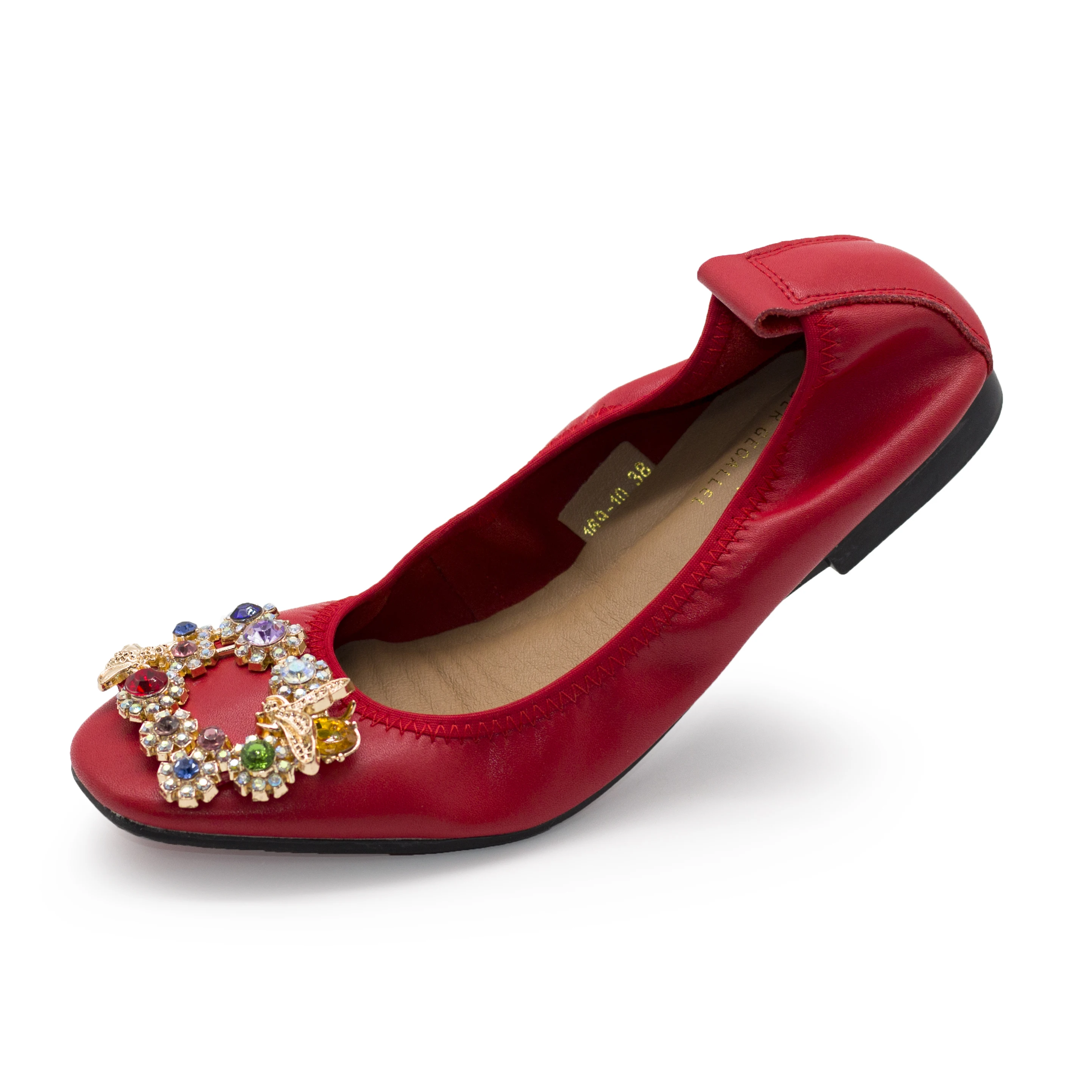 Leather Multicolor Floral Rhinestone Women Ballet Flats Party Wedding Dancing Banana Shoes Comfort Women's Flat Shoes for Girls