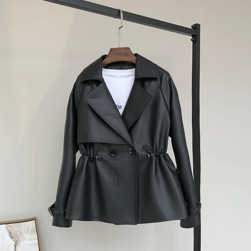 Veste en cuir véritable de mouton pour femmes, manteaux et vestes courtes, vert Chaqueta Cuero Mujer 2023, printemps automne 921