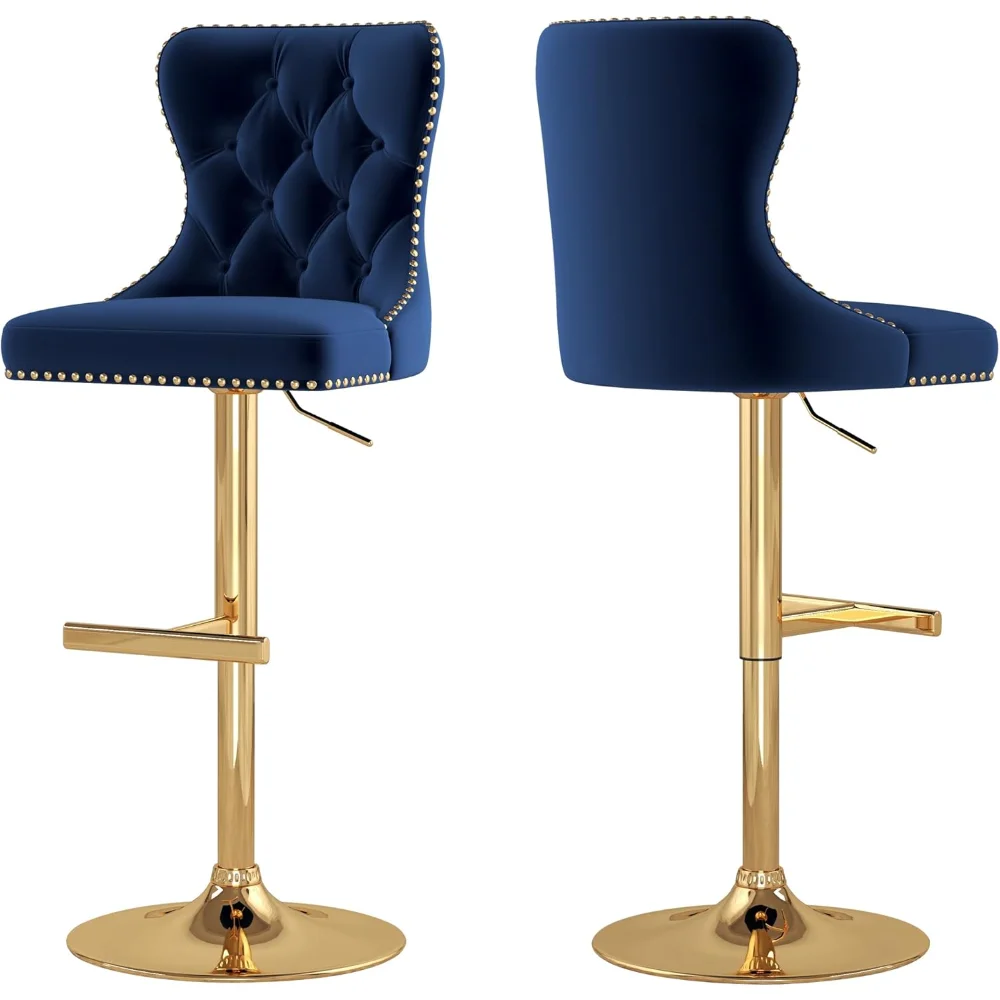

Bar Stools Set, Velvet Swivel Counter Height Stools with Tufted Back, Adjustable Seat with Nailheads Trim,Upholstered BarChairs