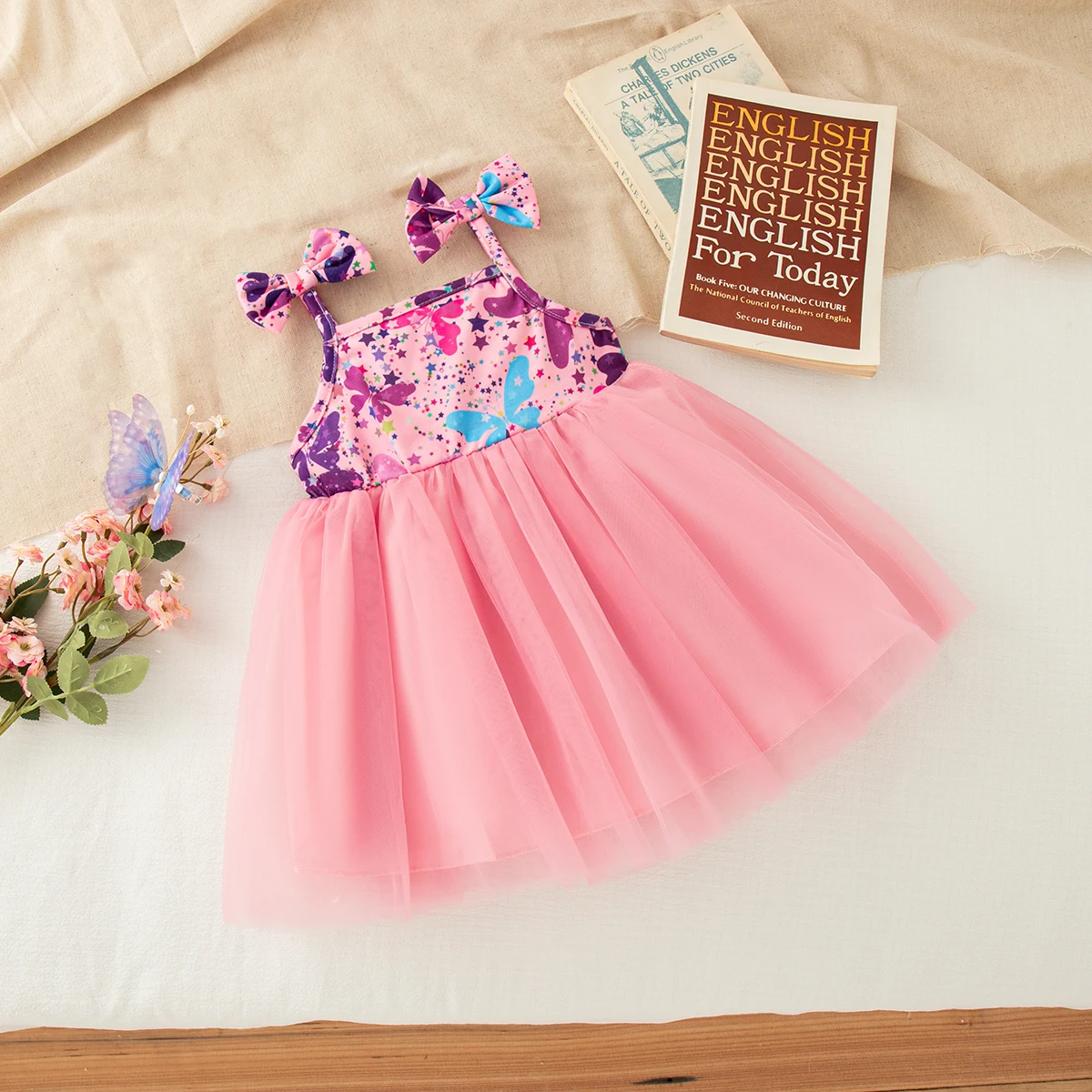

Summer Baby Girl Dress With Cute Floral Print Suspender, Sweet Princess Chiffon Dress For Girls