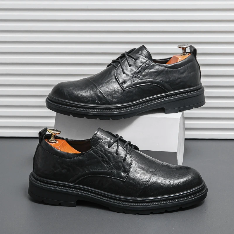 

High Quality Brand Men's Leather Casual Shoes Simple Trendy Business Work Shoes Walking Soft Soled Men's Driving Shoes Anti Slip