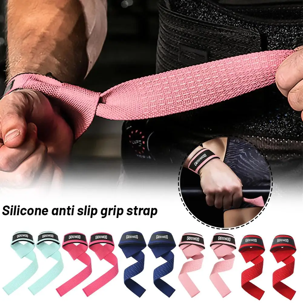 1Pair Weightlifting Straps Anti-Slip Silicone Lifting Crossfit Strength Training Hand Support Wrist Wrist Grips Deadlifts S X2C2