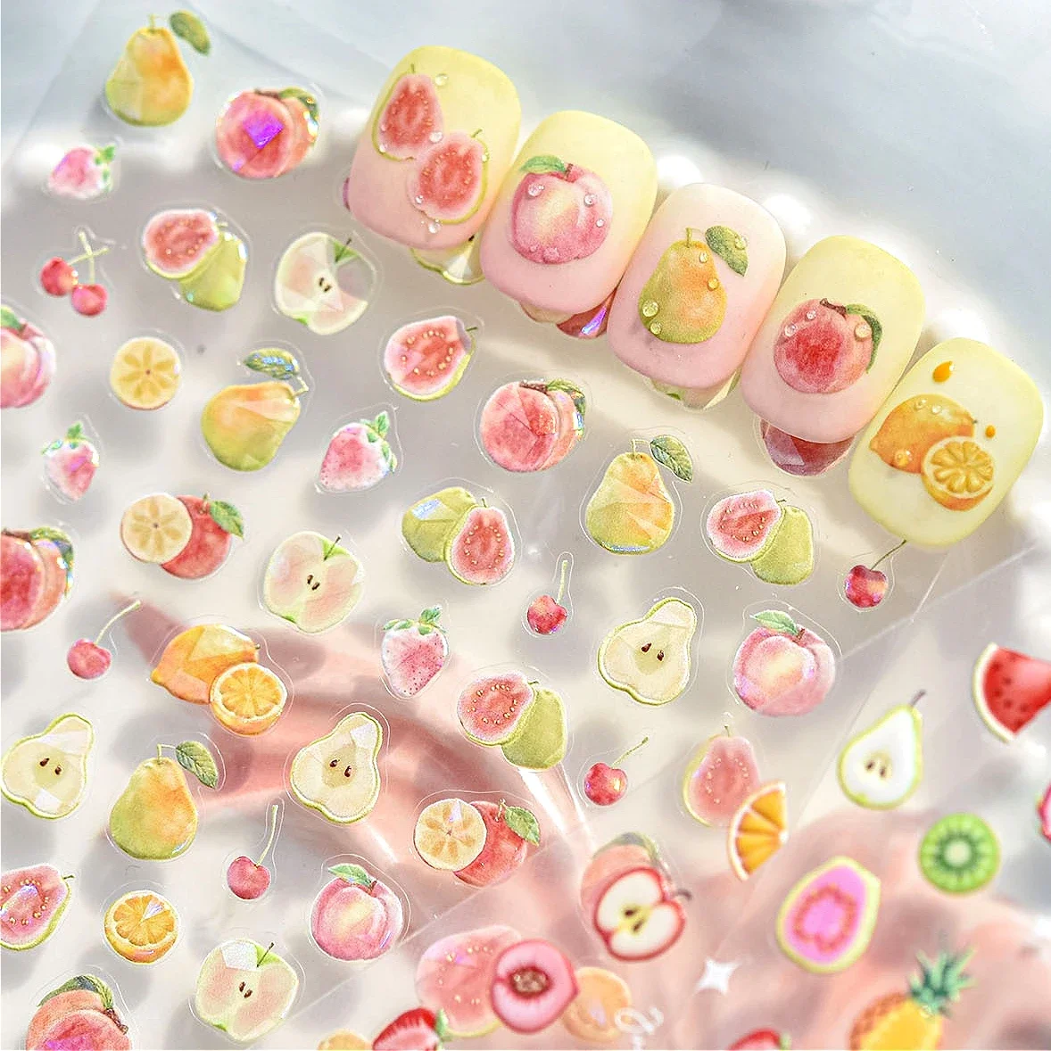 Fruta colorida pera Kiwi higo guayaba Pitaya piña fresa cereza verano vegetal pegatinas para decoración de uñas calcomanía