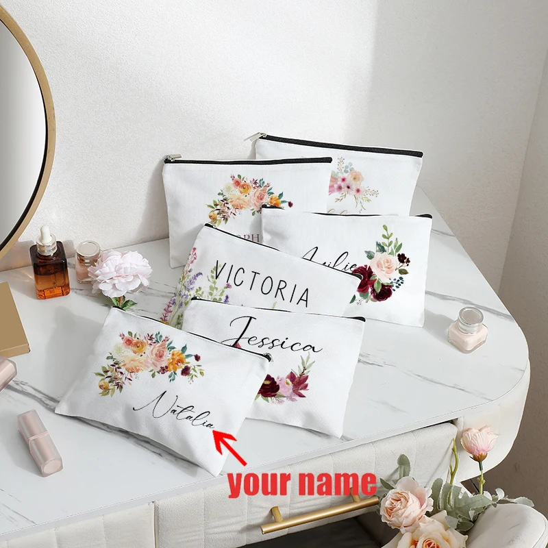 

Custom Name Eco Canvas Makeup Bag Women Teacher Bridesmaid Gift 2025 Handbag Travel Storage Organizer Ladise Cosmetic Bags
