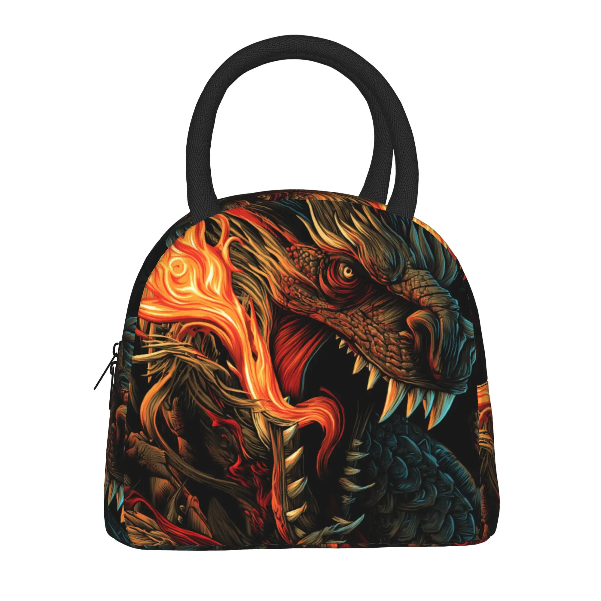 Back to school season Meal Bag Fiery Dark Fantasy Dragon llustration Kawaii Harajuku Design Portable Heat Preservation Lunch Bag