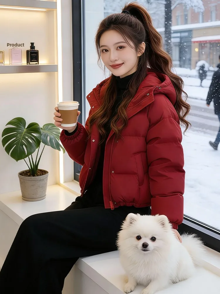 

Модная зимняя утепленная куртка с капюшоном на флисовой подкладке, женское пальто из хлопка, теплое, свободного кроя, в корейском стиле, для повседневной носки