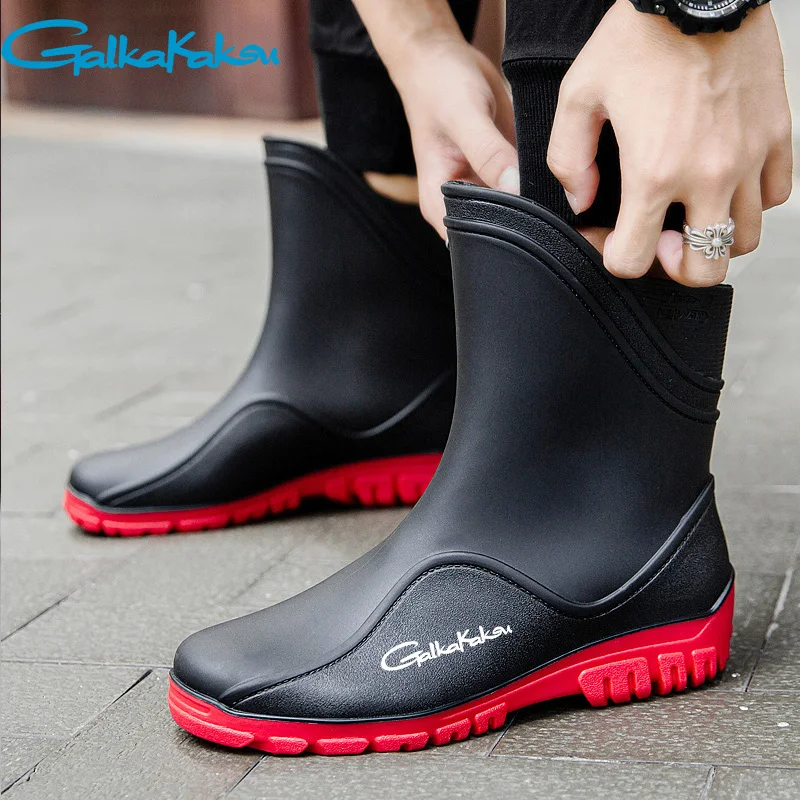 

Rain Boots Men's Medium Tube Brand Fashion Outdoor Waterproof Hiking Work Shoes Car Wash Fishing Shoes Kitchen Work Rubber Shoes