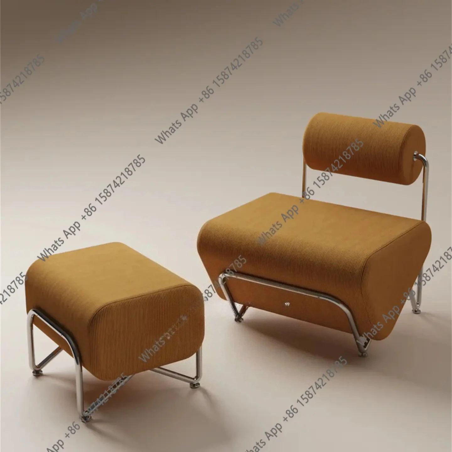 cf Designer Cylinder Backrest Leisure Chair Stainless Steel Frame Fabric Soft Bag Sofa Chair Fashion