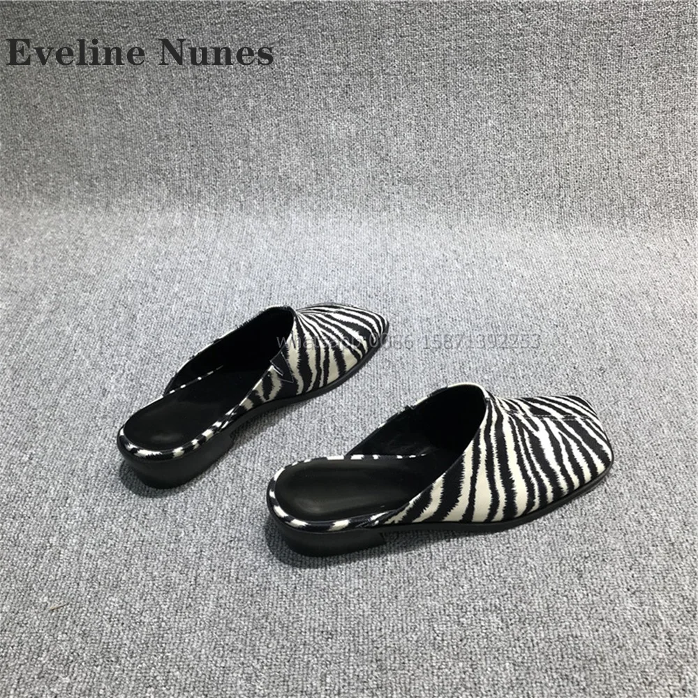 Zebra Pattern Slip On Mules Square Toe Chunky Heels Slingback Patchwork Women Slides Sexy Casual Party Shoes 2024 Newest Trend