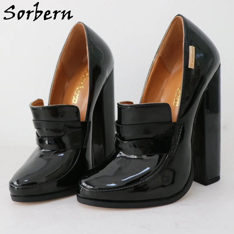 Sorbern 15Cm Block High Heel Women Pump Shoes Slip On Round Toe Chunky Heeled Unisex Customized Party Footwear Size 33-48