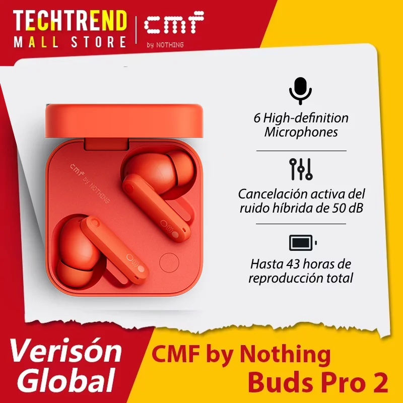 Global Verison CMF by Nothing Buds Pro 2 50 dB Hybrid Active Noise Cancellation Wireless Earbuds 6 H