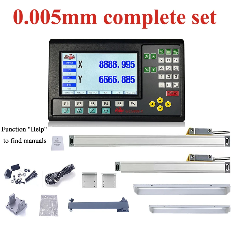 19 Languages 2 Axis LCD DRO Kit GCS909-2 Turning Lathe Milling Digital Readout & 2pcs 1U/5U 50-1000mm Linear Scale Grating Ruler