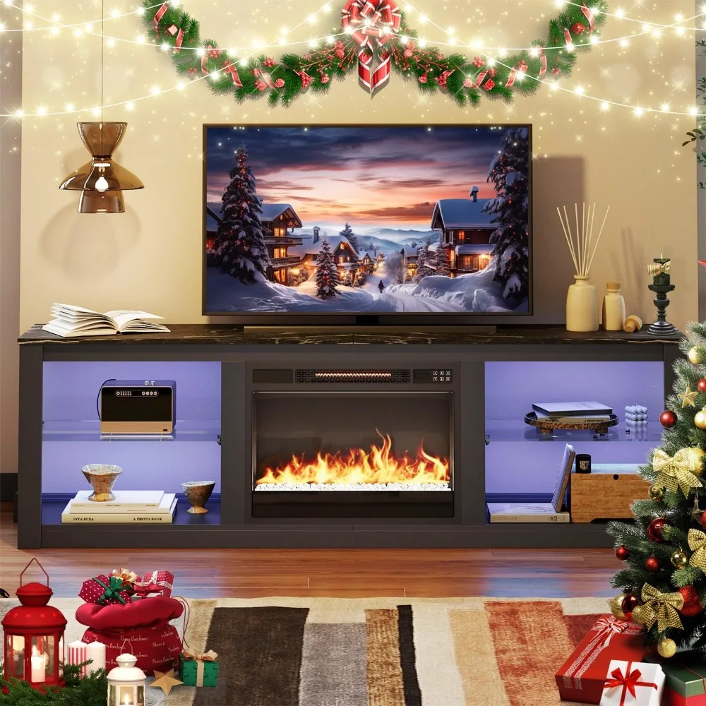 

Bestier 70" Fireplace TV Stand for TVs Up to 75", LED Gaming Entertainment Center with 23" Electric Fireplace, Media Console